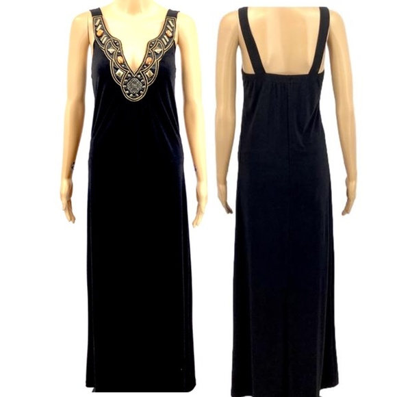 Studio Y Dresses & Skirts - Studio Y Beaded Appliqué V-Neck Maxi Dress Boho